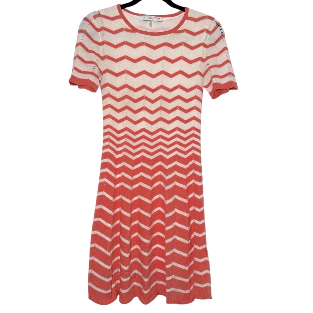 Trina Turk Dress Sweater Knit Chevron‎ Coral Cream